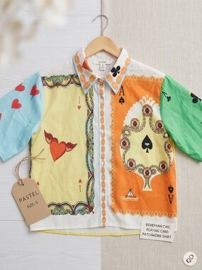 Pastels Multicolor Patchwork Playing Card Button-Down Shirt